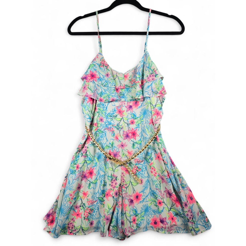 Candies Floral Romper‎ Ruffle Trim Gold Belt Summer Outfit Size 9